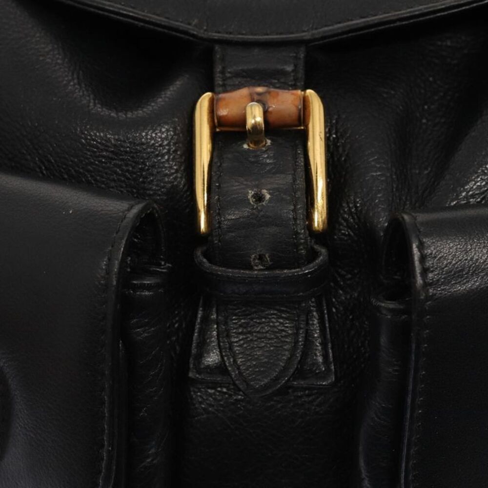 Gucci Vintage Bamboo Backpack Leather Black Leather Backpack Bag - Picture 13 of 16